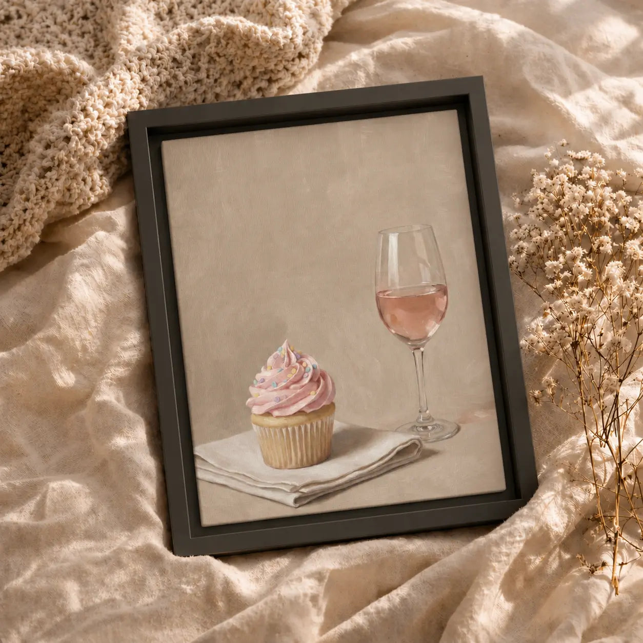 Soft Frosting, Slow Sips | Framed Kitchen Wall Art Canvas