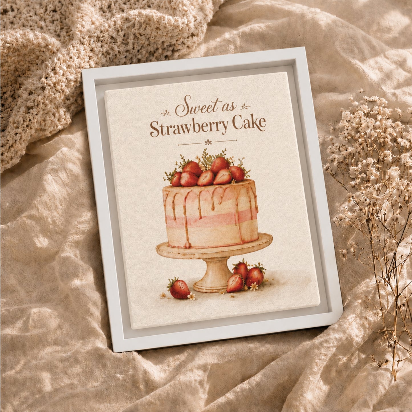 Sweet As Strawberry Cake | Framed Kitchen Wall Art Canvas