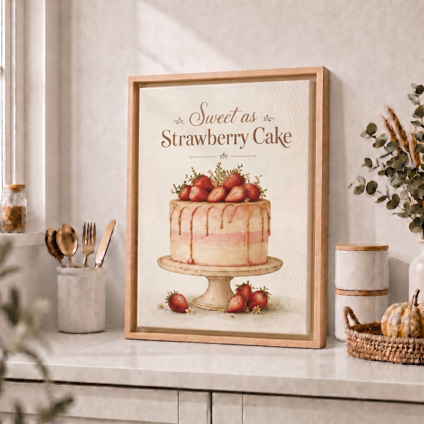 Sweet As Strawberry Cake | Framed Kitchen Wall Art Canvas