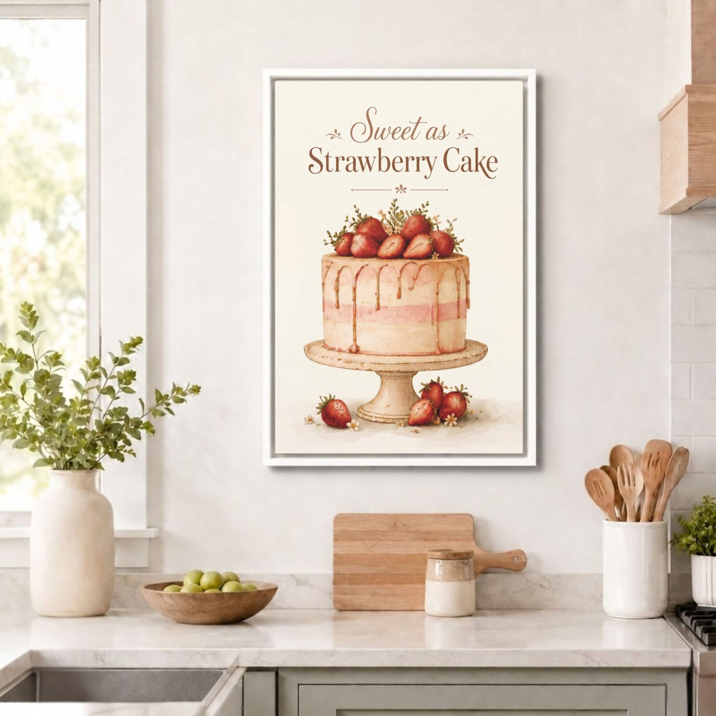 Sweet As Strawberry Cake | Framed Kitchen Wall Art Canvas