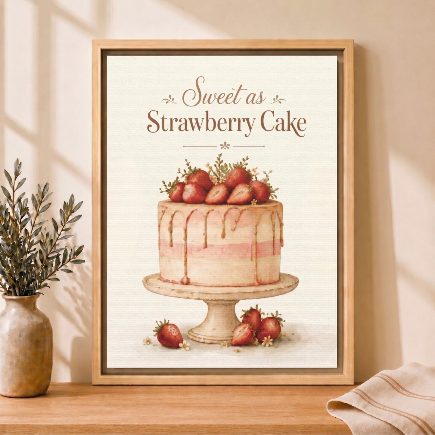 Sweet As Strawberry Cake | Framed Kitchen Wall Art Canvas