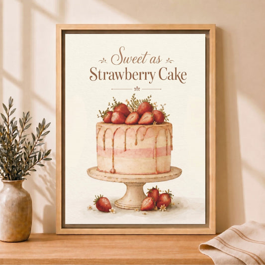 Sweet As Strawberry Cake | Framed Kitchen Wall Art Canvas