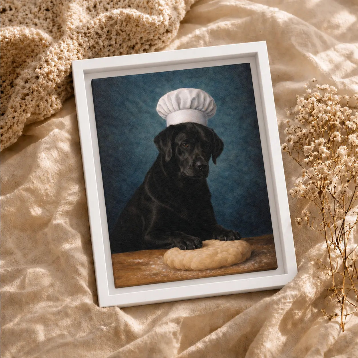 Black Labrador Baker | Framed Kitchen Wall Art Canvas