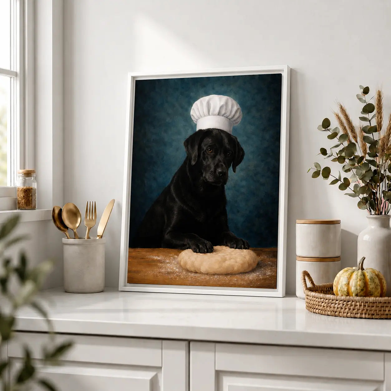 Black Labrador Baker | Framed Kitchen Wall Art Canvas