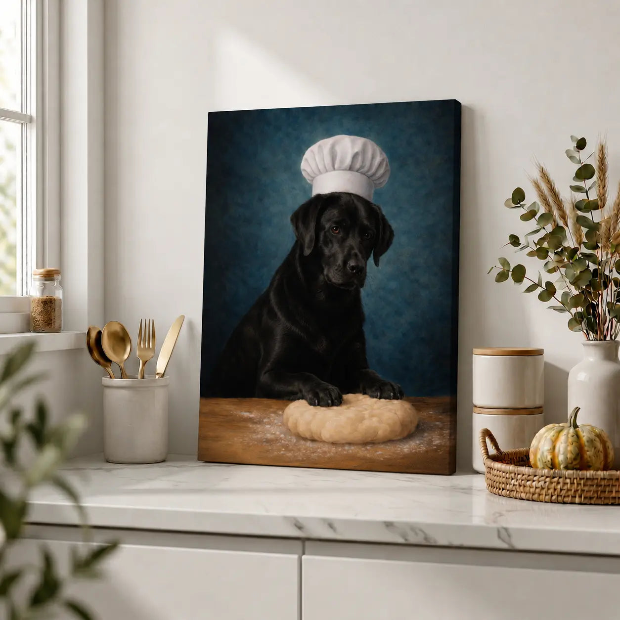 Black Labrador Baker | Kitchen Wall Art Canvas
