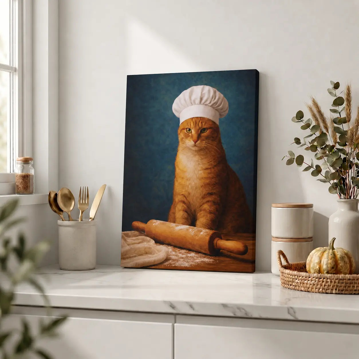 Ginger Cat Baker | Kitchen Wall Art Canvas
