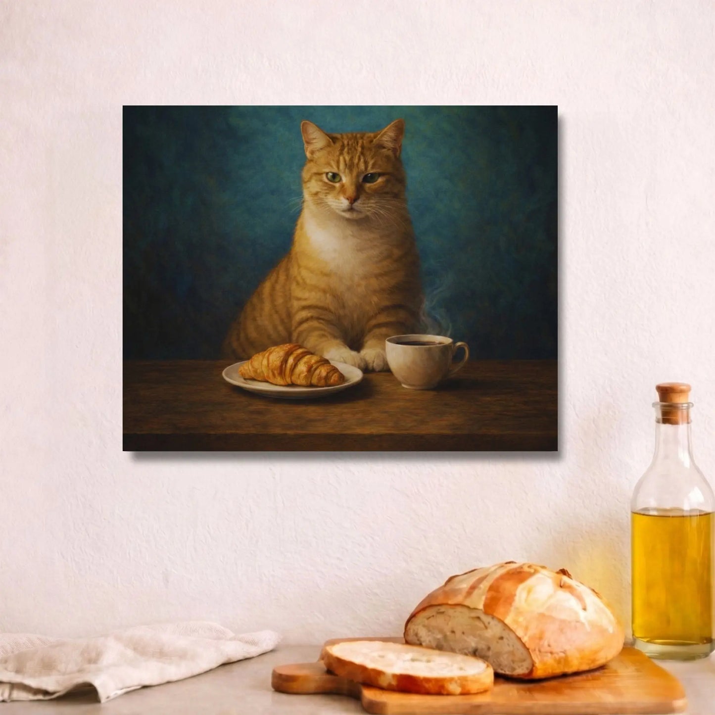 Croissant-Loving Tabby | Kitchen Wall Art Canvas