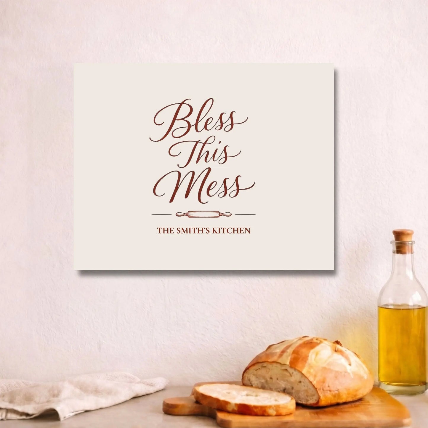 Bless This Mess | Personalized Kitchen Wall Art Canvas