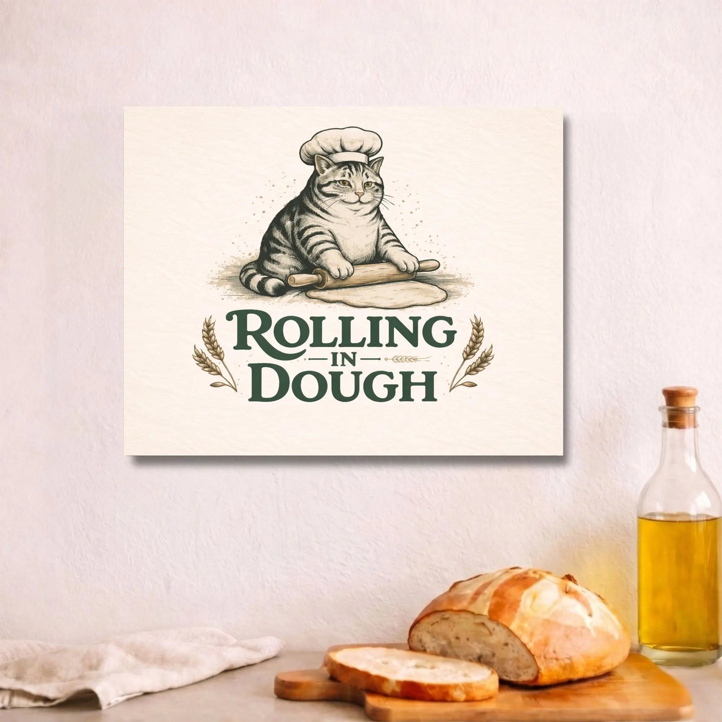 Rolling in Dough | Cat Kitchen Wall Art Canvas