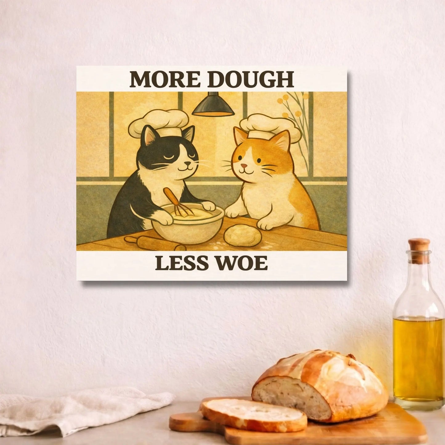 More Dough Less Woe | Cat Lover Kitchen Wall Art Canvas