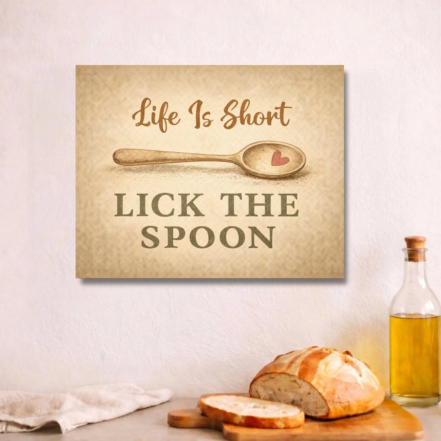 Life Is Short Lick the Spoon | Motivational Kitchen Wall Art Canvas