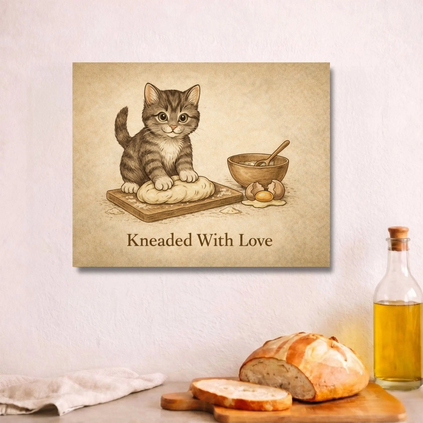 Kneaded With Love | Cat Kitchen Wall Art Canvas