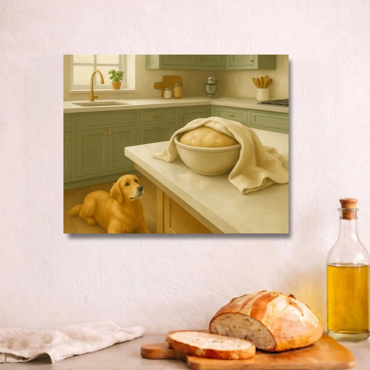 Patient Dough Watcher | Dog Kitchen Wall Art Canvas
