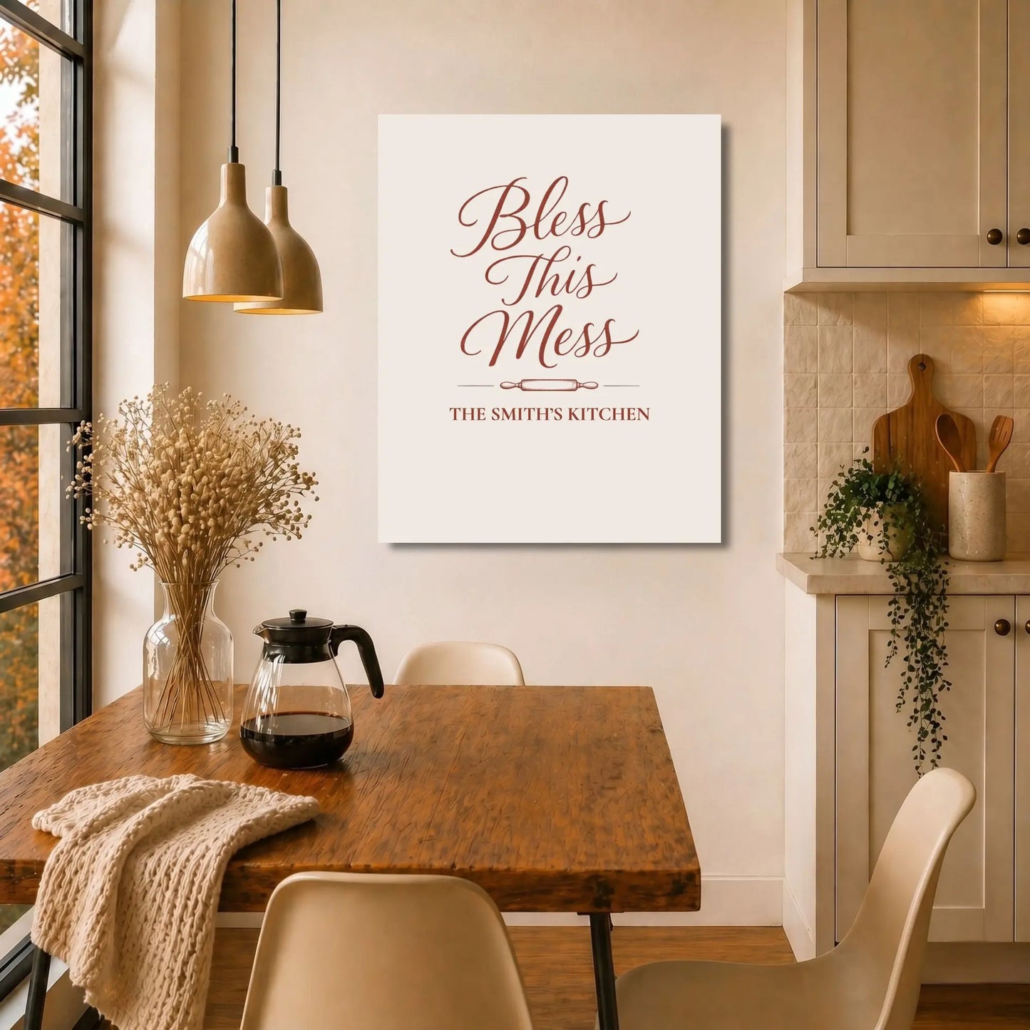 Bless This Mess | Personalized Kitchen Wall Art Canvas