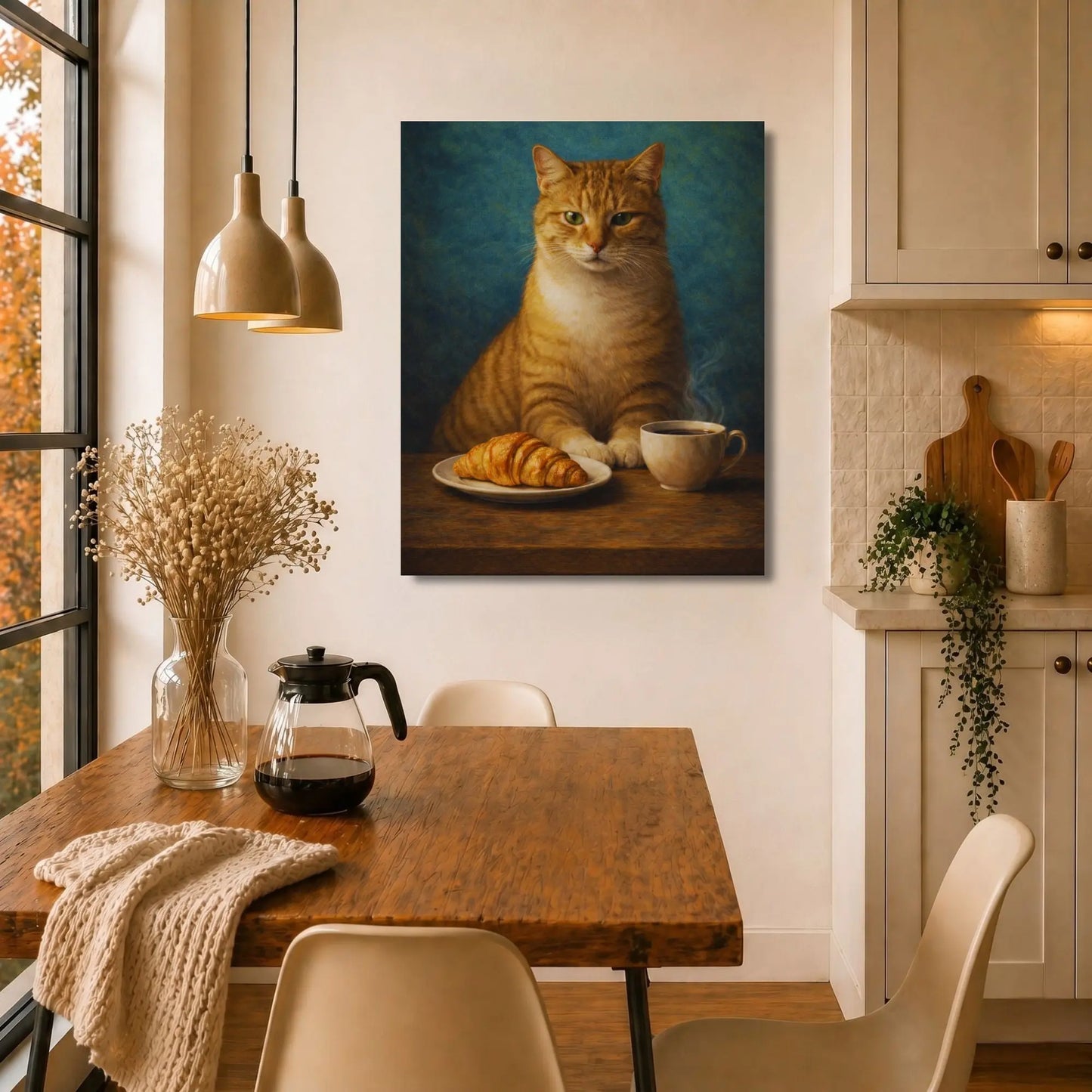 Croissant-Loving Tabby | Kitchen Wall Art Canvas