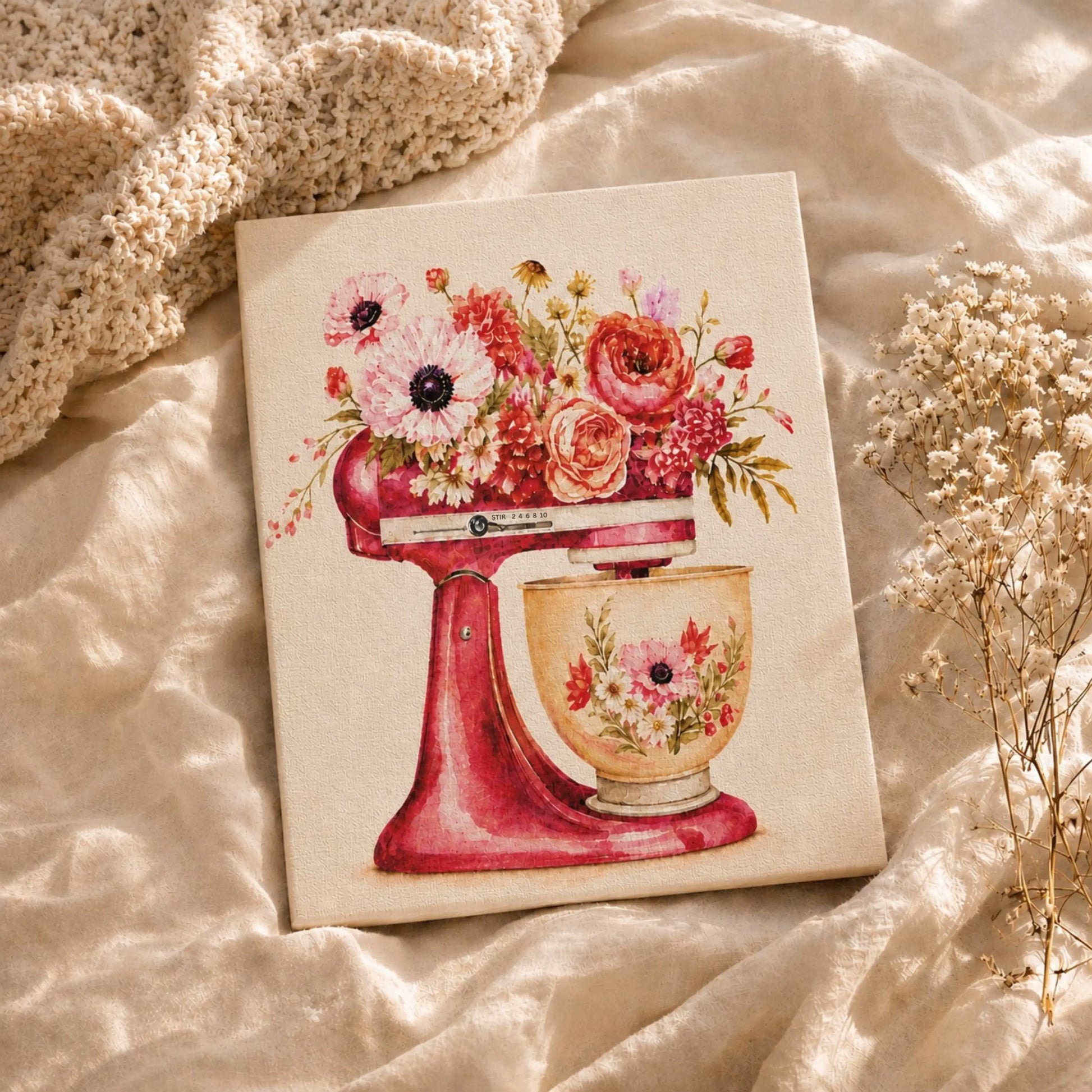 Vintage Floral Prints | Pink Mixer Kitchen Wall Art Canvas