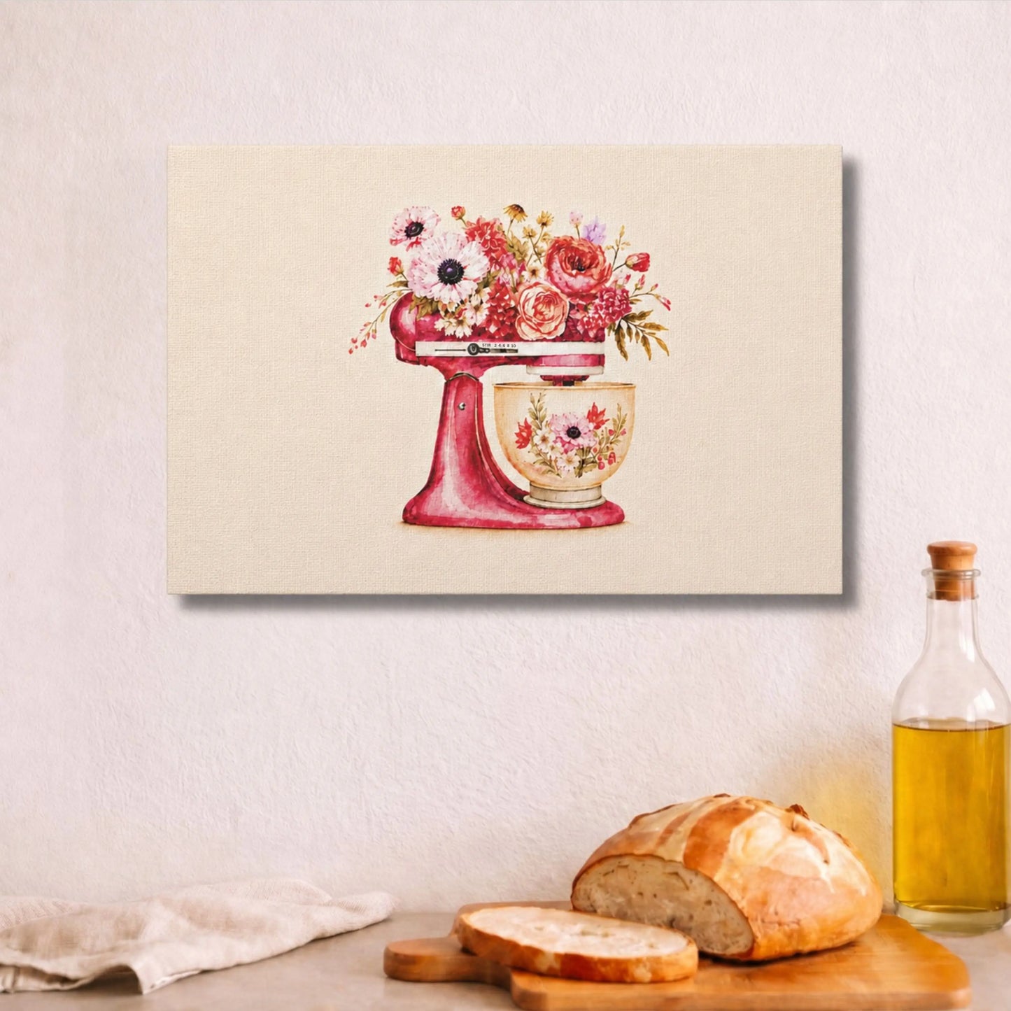 Vintage Floral Prints | Pink Mixer Kitchen Wall Art Canvas