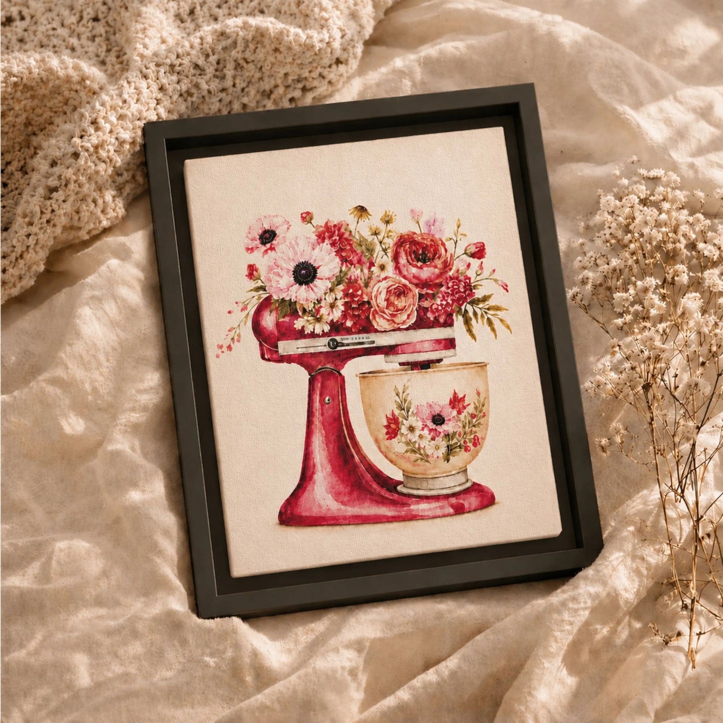 Vintage Floral Prints Framed | Pink Mixer Kitchen Wall Art Canvas