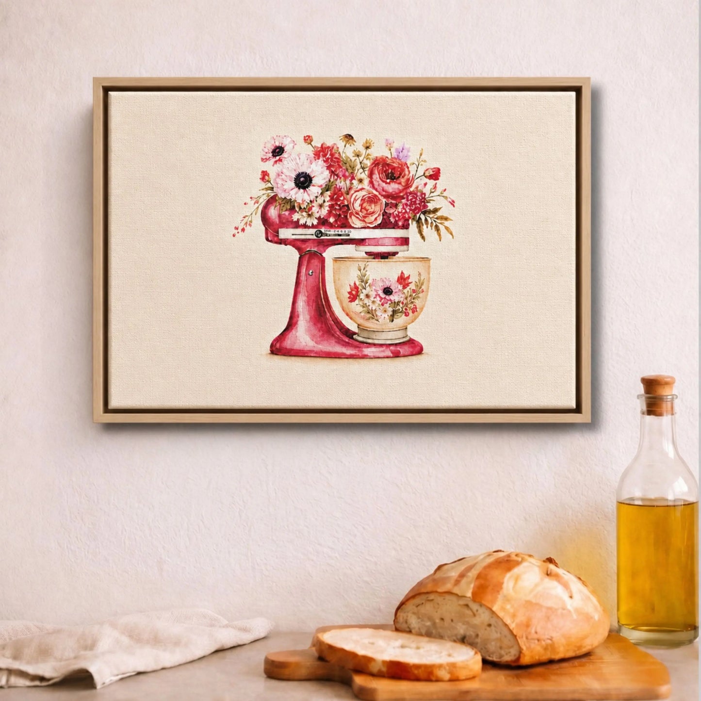 Vintage Floral Prints Framed | Pink Mixer Kitchen Wall Art Canvas
