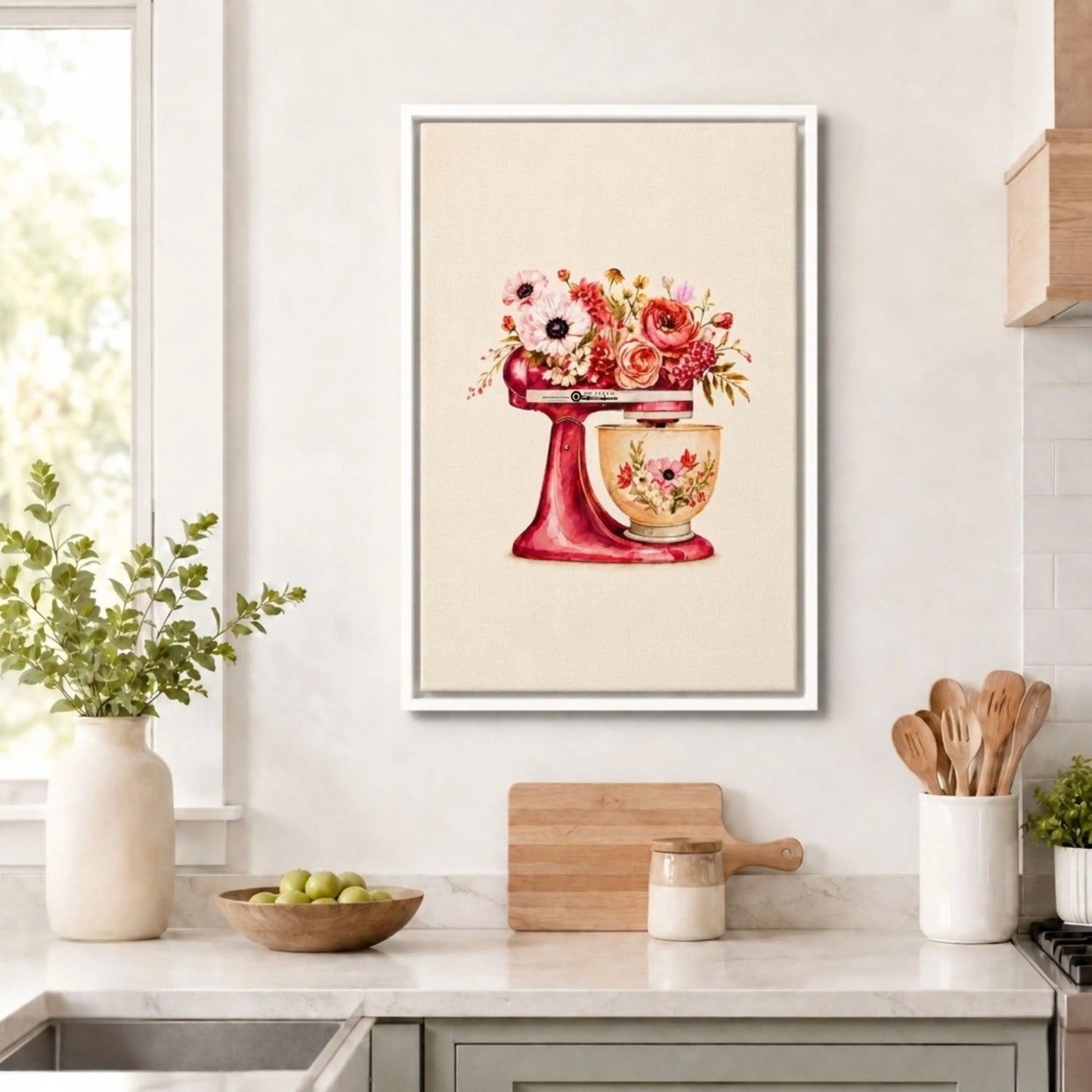 Vintage Floral Prints Framed | Pink Mixer Kitchen Wall Art Canvas