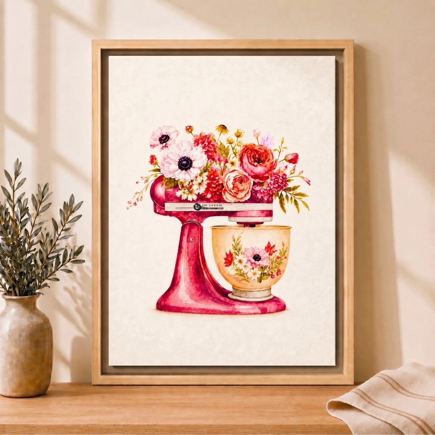 Vintage Floral Prints Framed | Pink Mixer Kitchen Wall Art Canvas