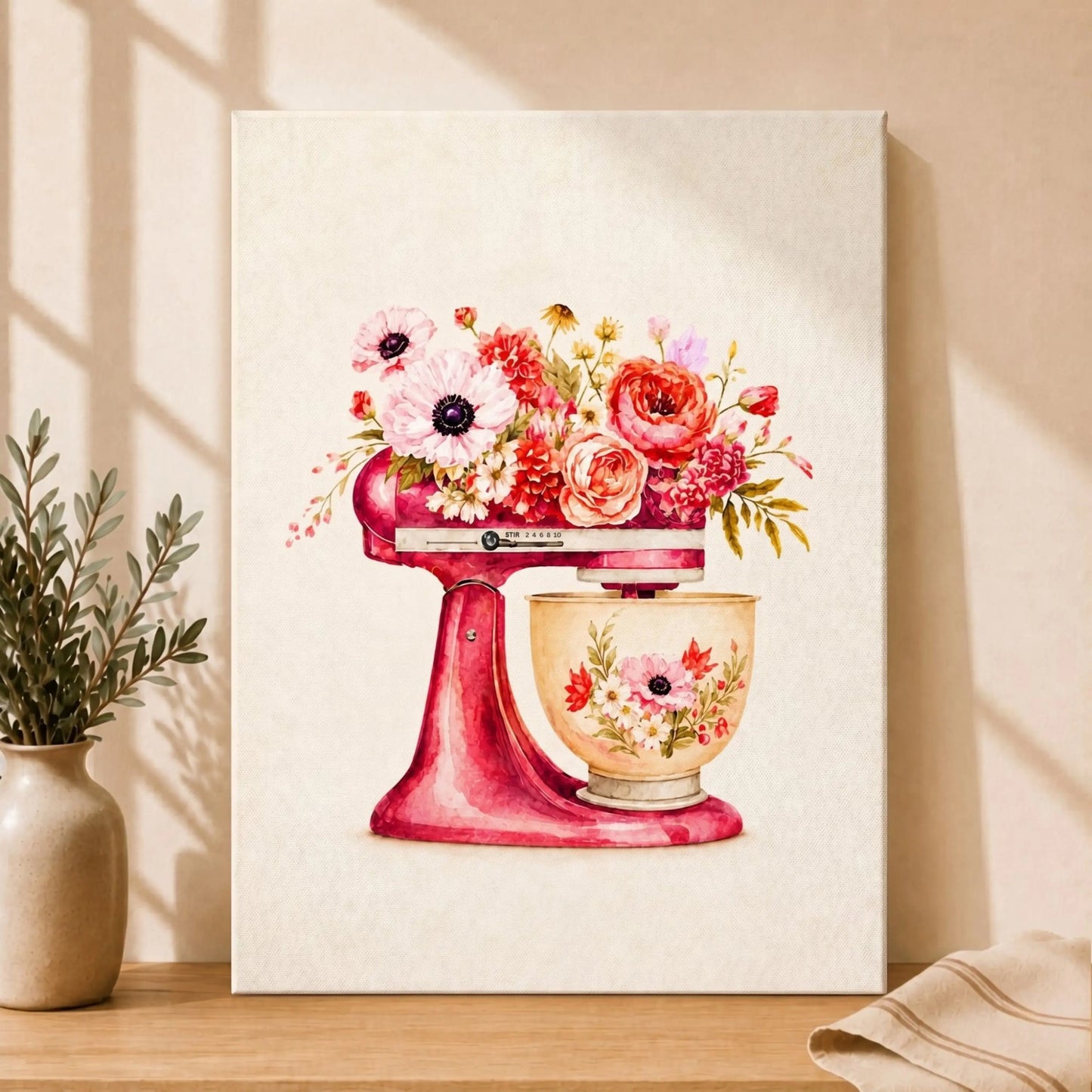 Vintage Floral Prints | Pink Mixer Kitchen Wall Art Canvas