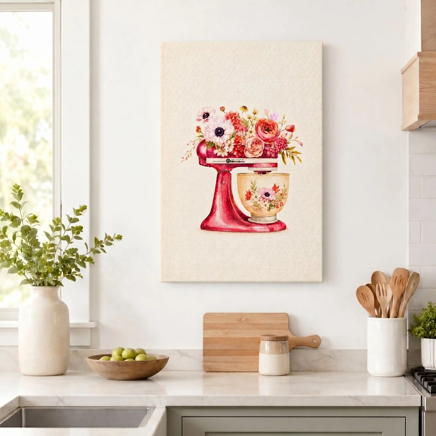 Vintage Floral Prints | Pink Mixer Kitchen Wall Art Canvas