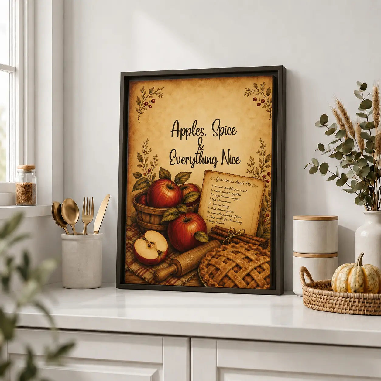 Apples Spice Everything Nice | Framed Kitchen Wall Art Canvas