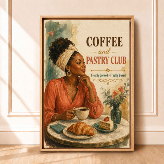 Framed Black Kitchen Wall Art Canvas | Coffee and Pastry Club