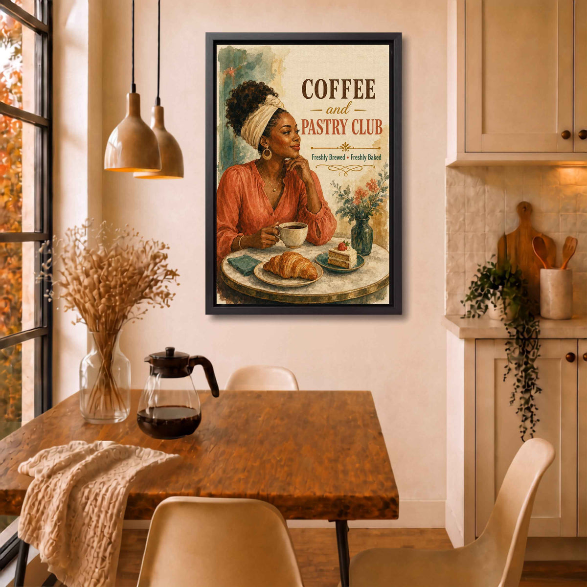 Framed Black Kitchen Wall Art Canvas | Coffee and Pastry Club