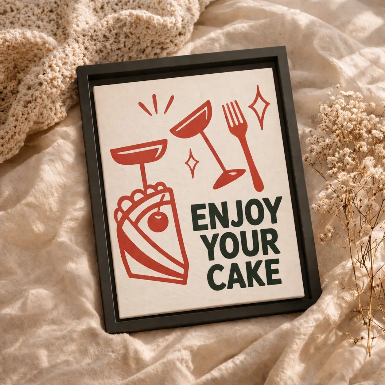 Enjoy Your Cake | Framed Kitchen Wall Art Canvas
