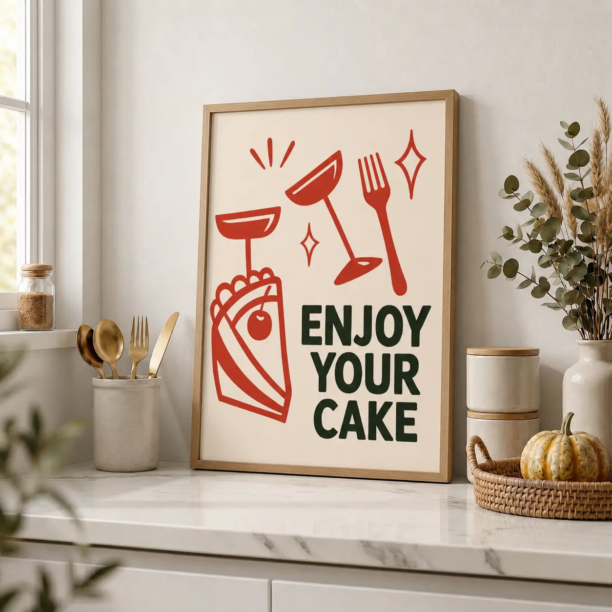 Enjoy Your Cake | Framed Kitchen Wall Art Canvas