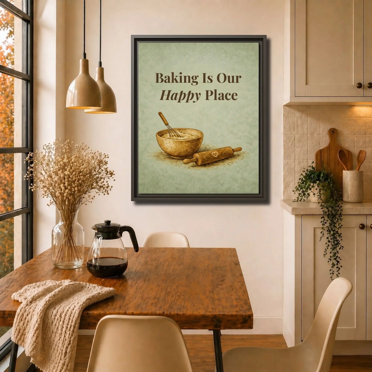 Baking Is Our Happy Place | Framed Kitchen Wall Art Canvas