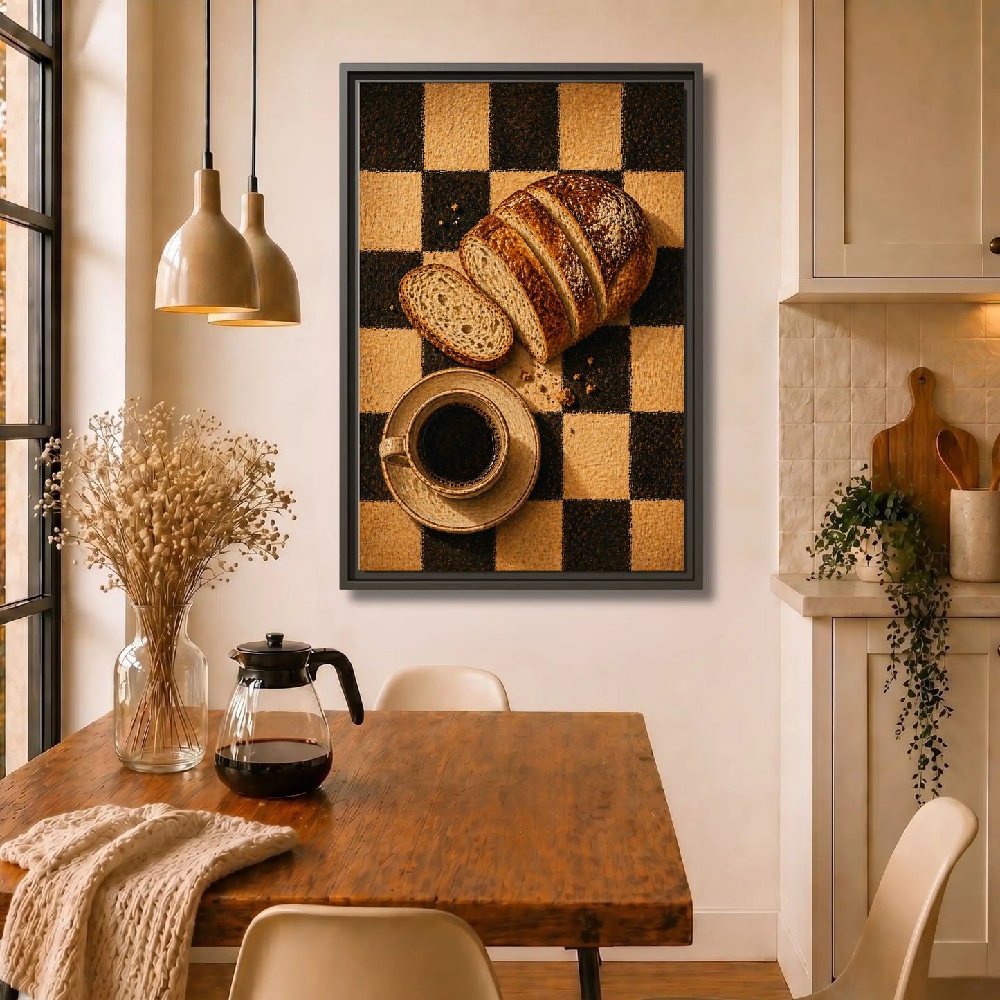Bread & Morning Coffee | Framed Kitchen Wall Art Canvas