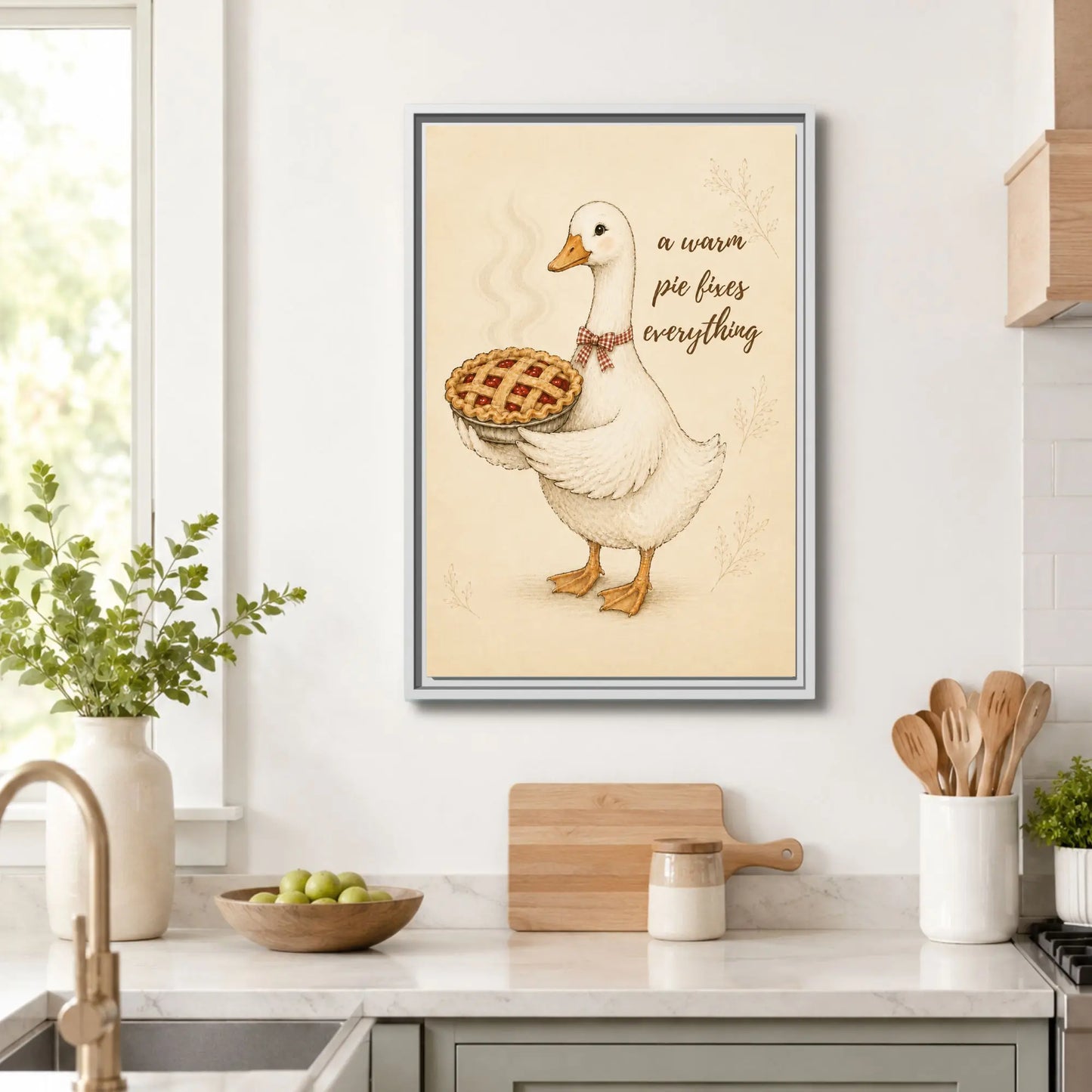 A Warm Pie Fixes Everything | Framed Kitchen Wall Art Canvas