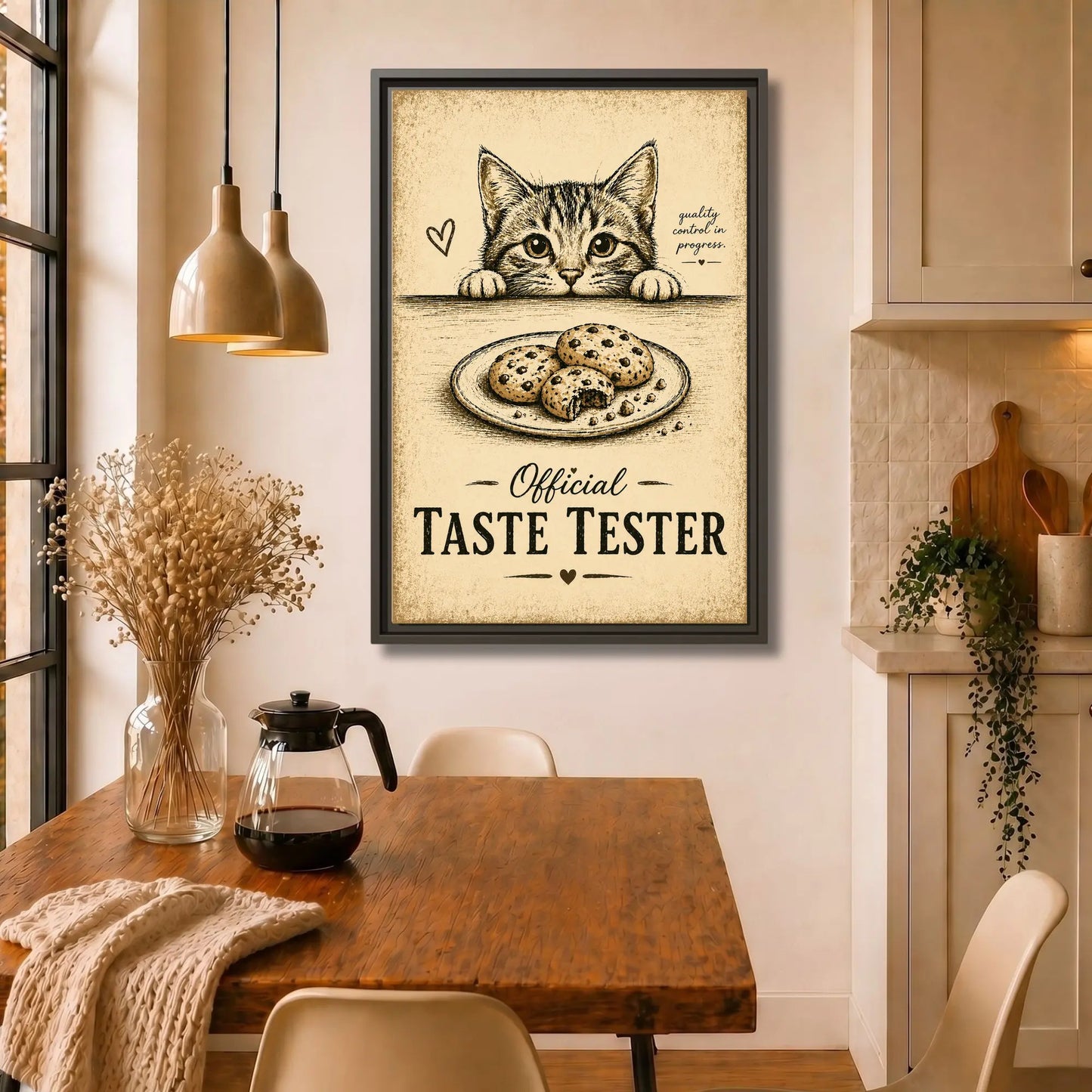 Cat Taste Tester | Framed  Kitchen Wall Art Canvas