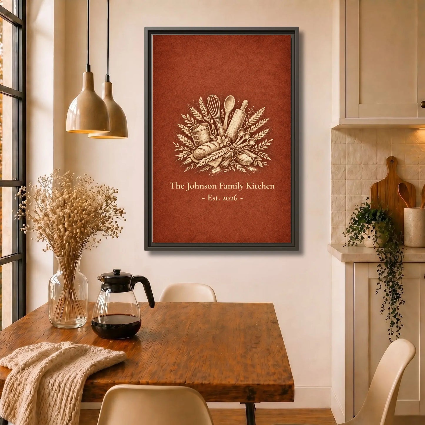 Personalized Kitchen Wall Art | Framed Family Name Canvas Decor