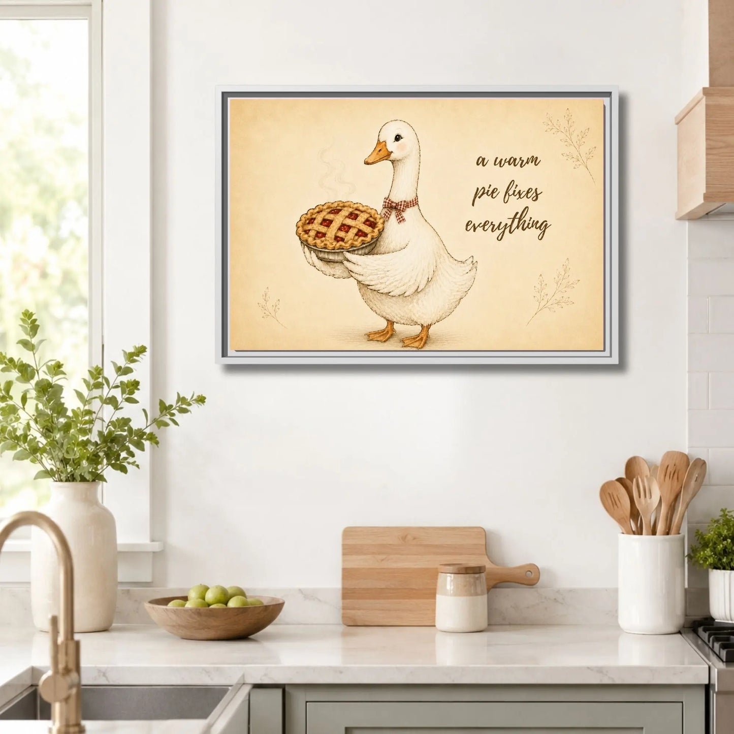 A Warm Pie Fixes Everything | Framed Kitchen Wall Art Canvas