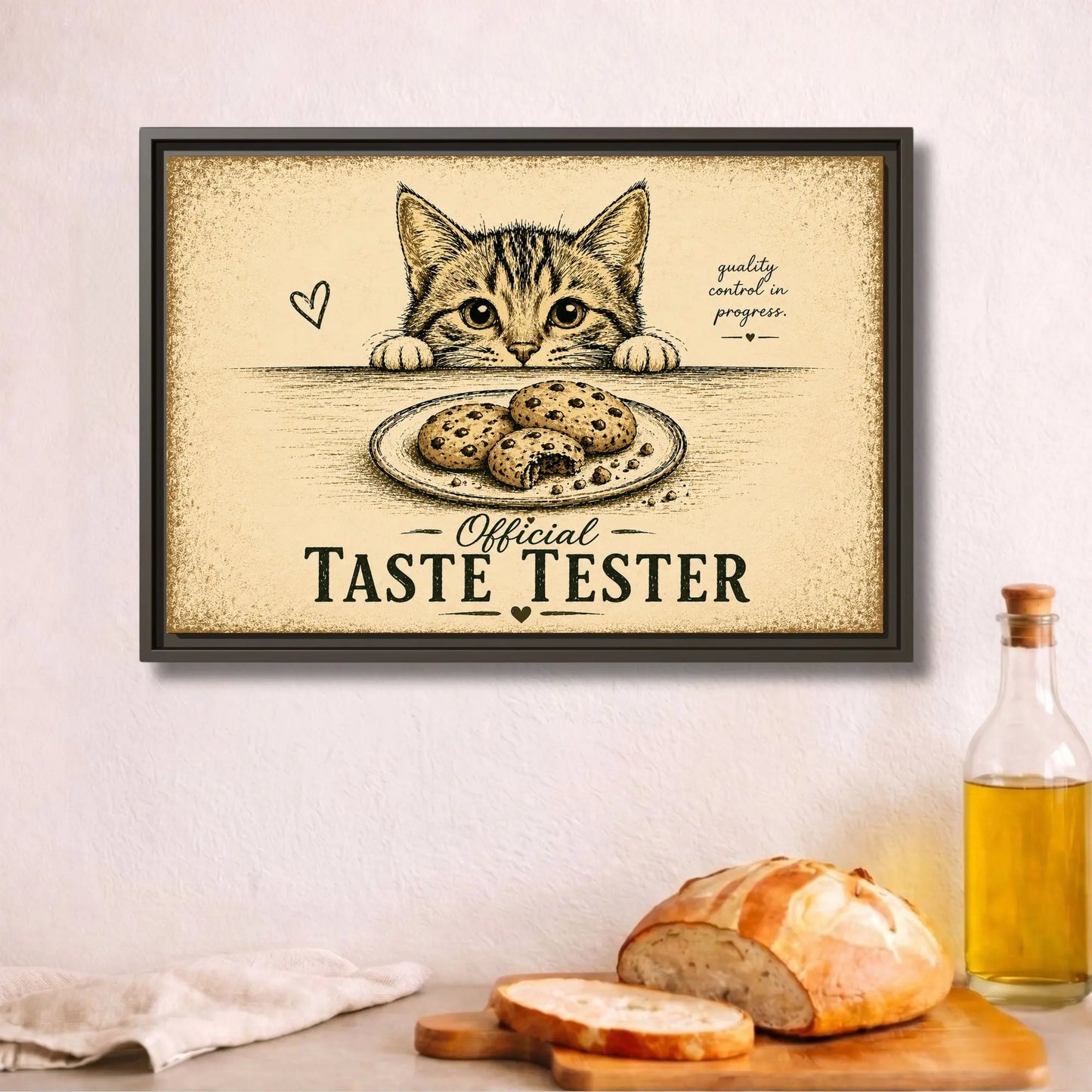 Cat Taste Tester | Framed  Kitchen Wall Art Canvas