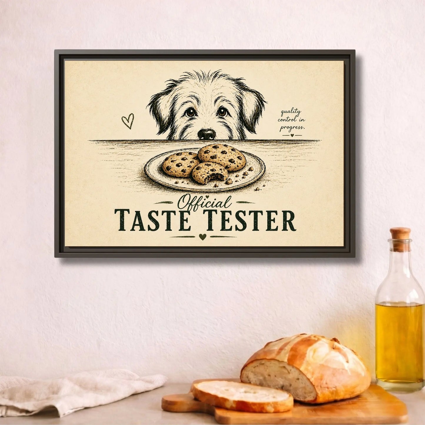 Dog Taste Tester | Framed Kitchen Wall Art Canvas