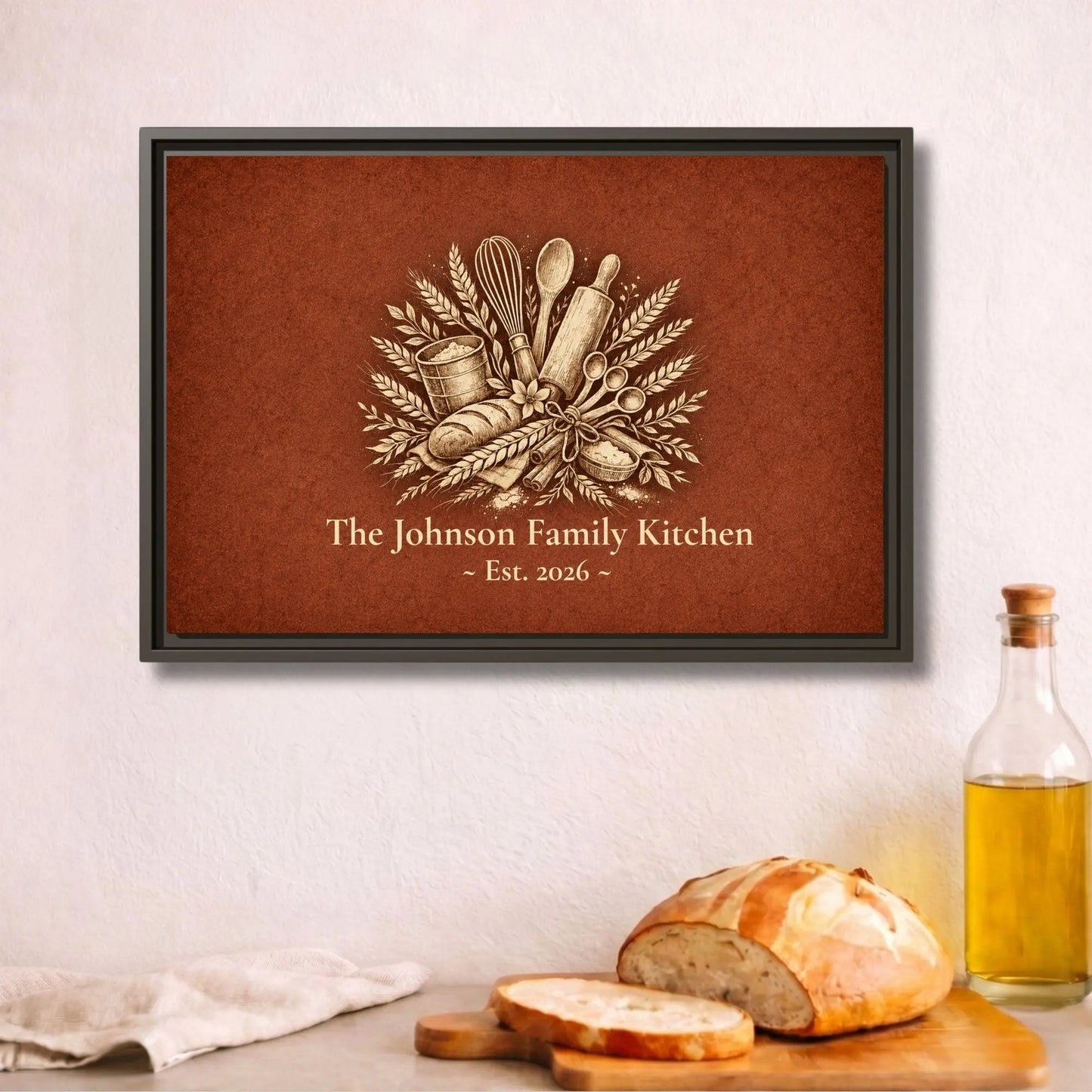 Personalized Kitchen Wall Art | Framed Family Name Canvas Decor