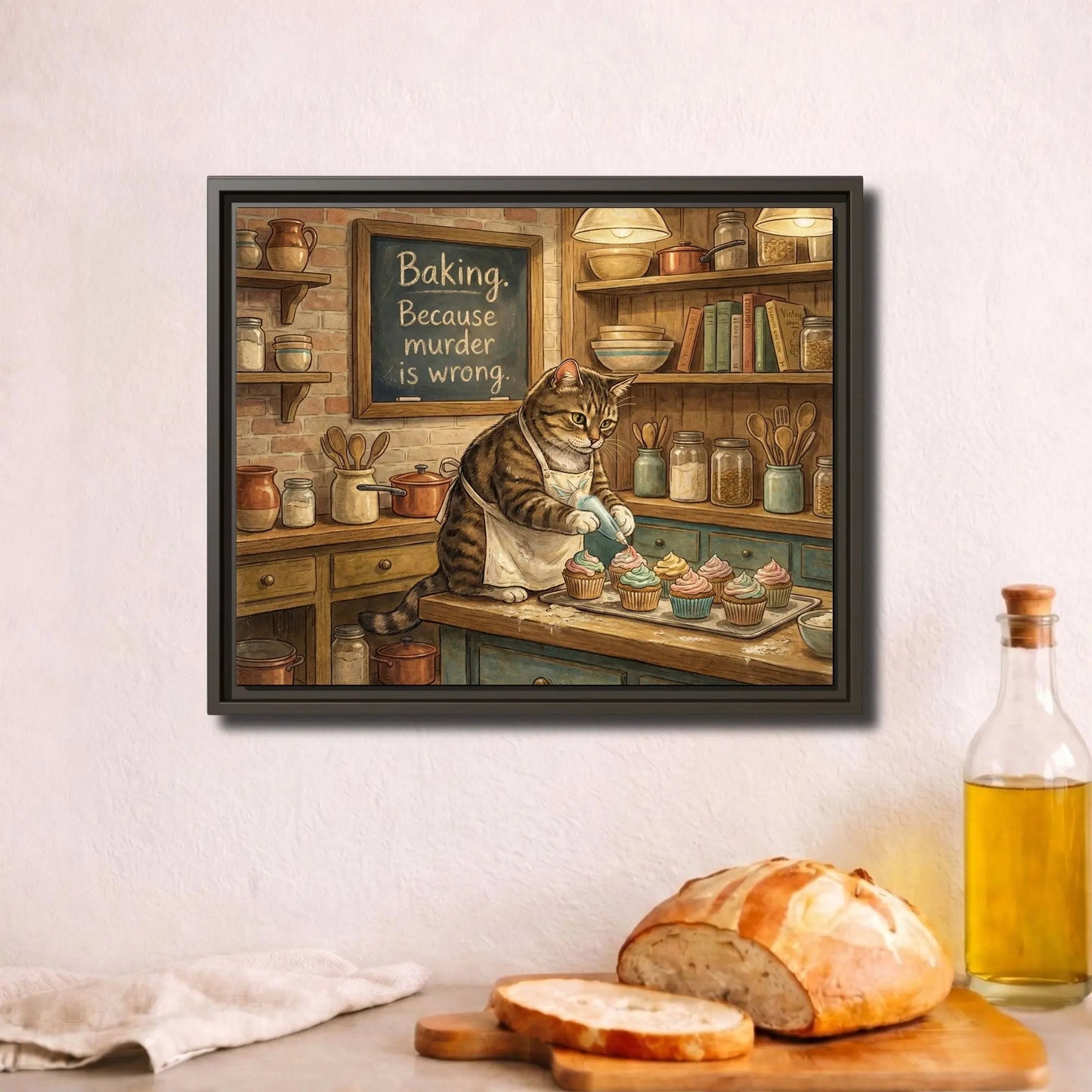 Baking Because Murder Is Wrong | Cat Lover Framed Kitchen Wall Art