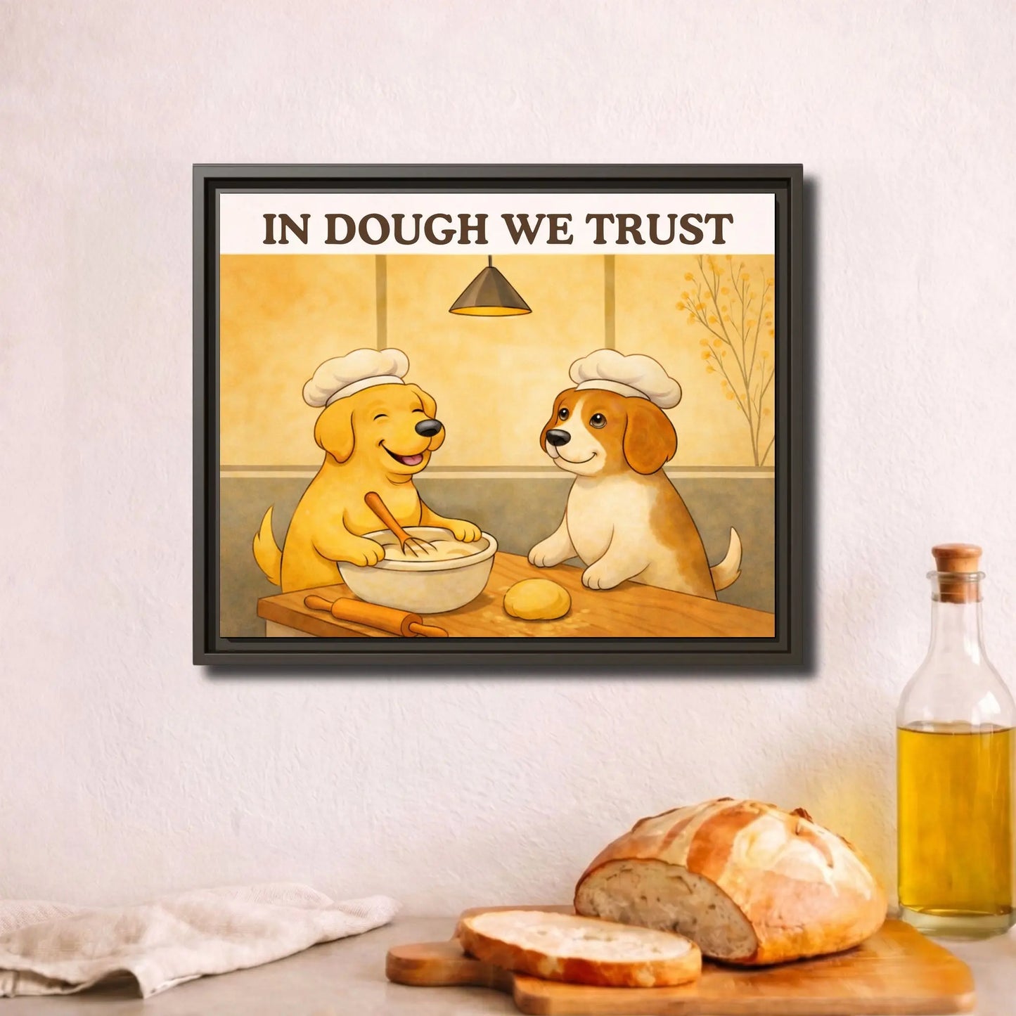 In Dough We Trust | Framed Kitchen Wall Art Canvas