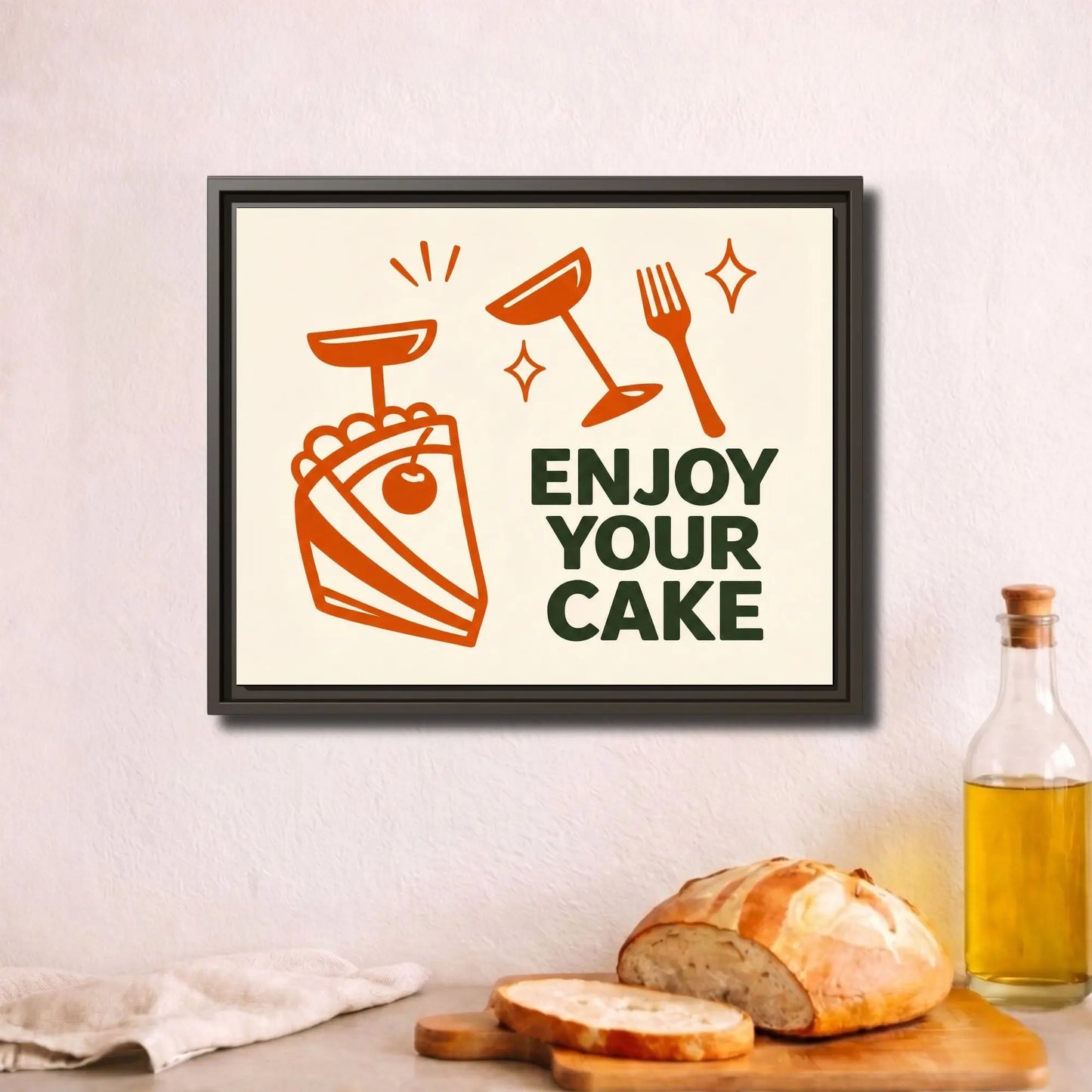 Enjoy Your Cake | Framed Kitchen Wall Art Canvas