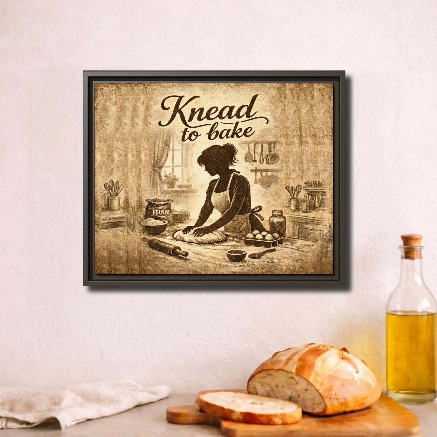 Knead To Bake | Framed Kitchen Wall Art Canvas