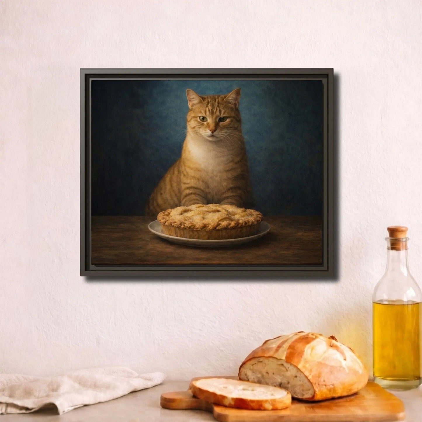 Pie-Loving Tabby | Framed Kitchen Wall Art Canvas