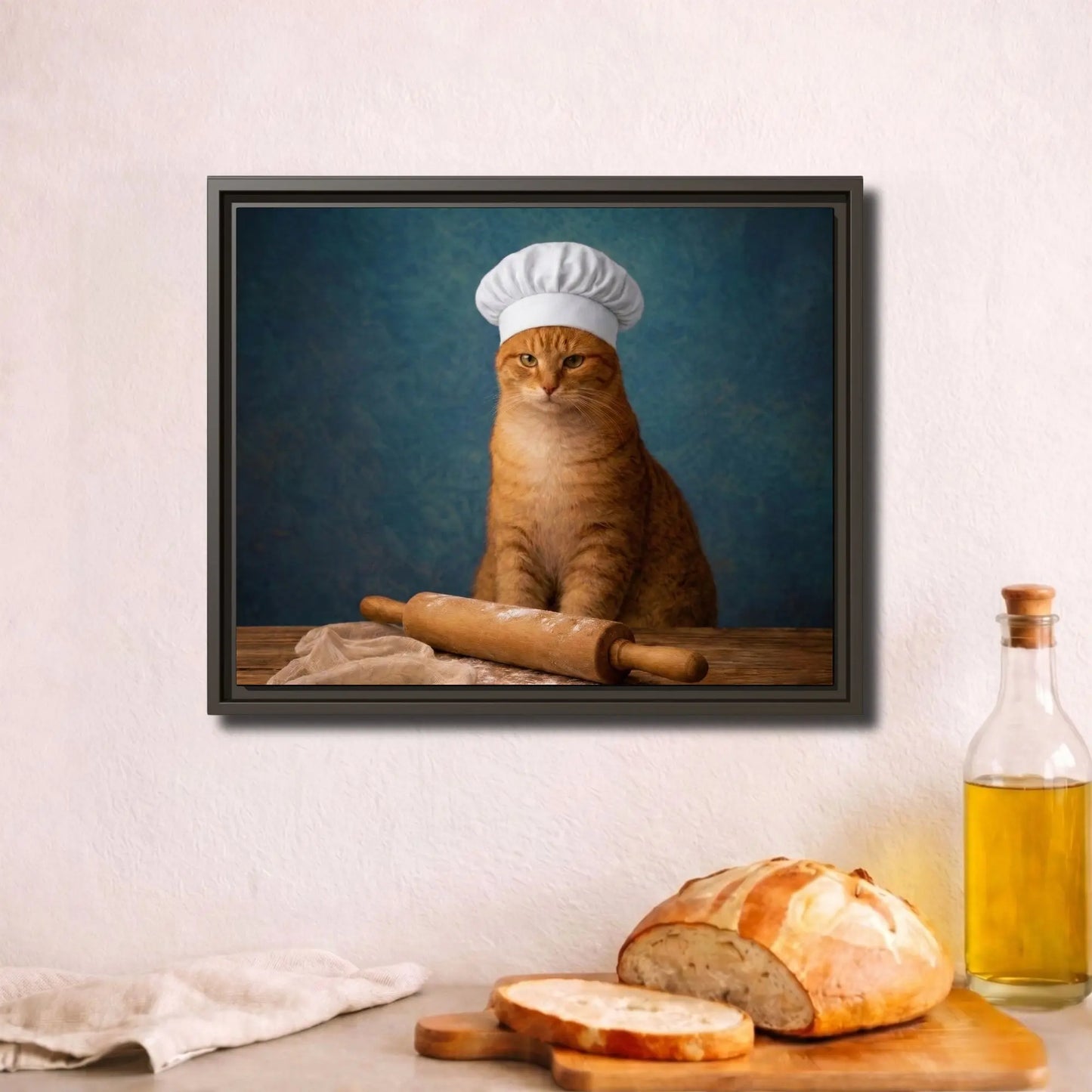 Ginger Cat Baker | Framed Kitchen Wall Art Canvas
