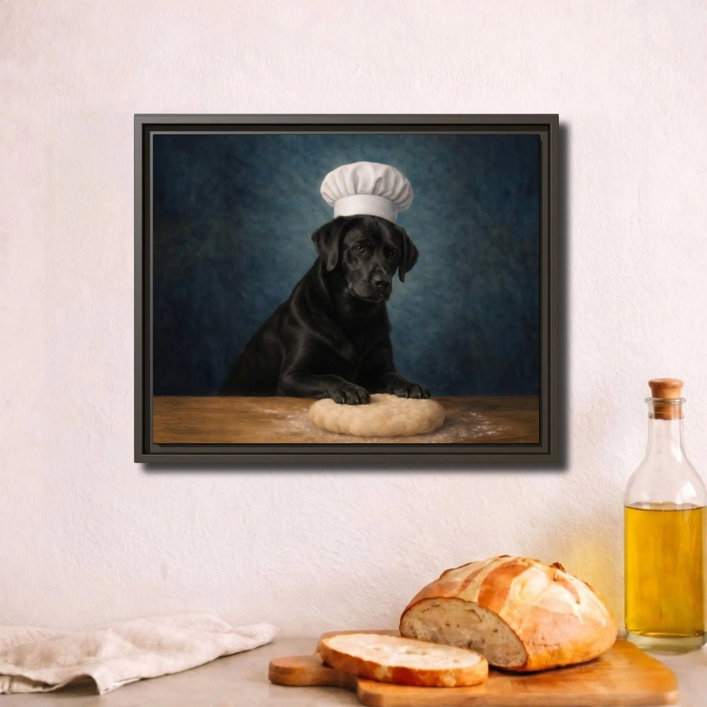 Black Labrador Baker | Framed Kitchen Wall Art Canvas