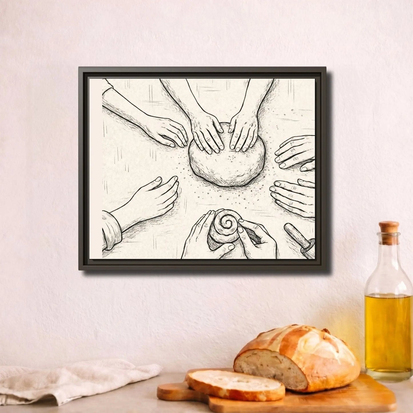 Home Bakers’ Circle | Framed Modern Minimalist Kitchen Wall Art Canvas