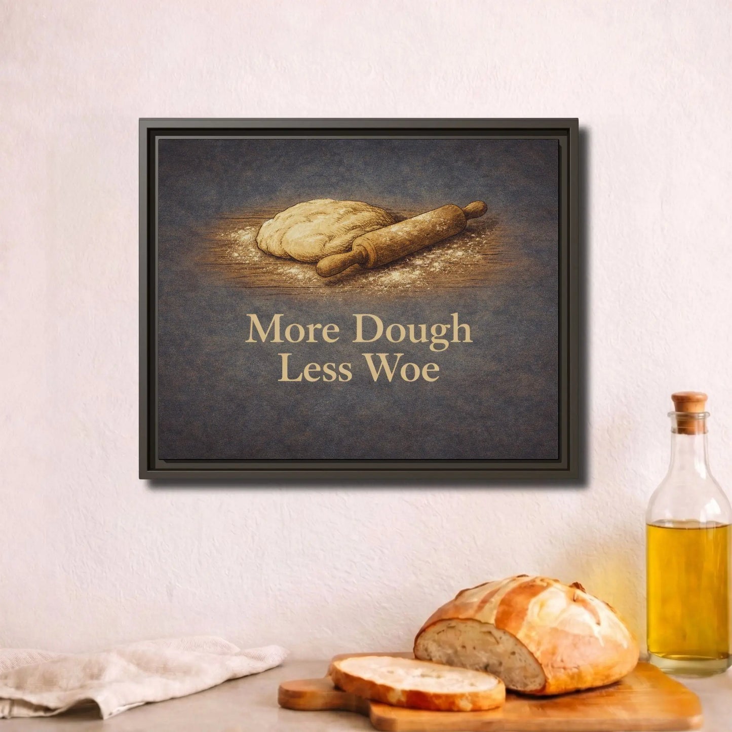 More Dough Less Woe | Framed Kitchen Wall Art Canvas